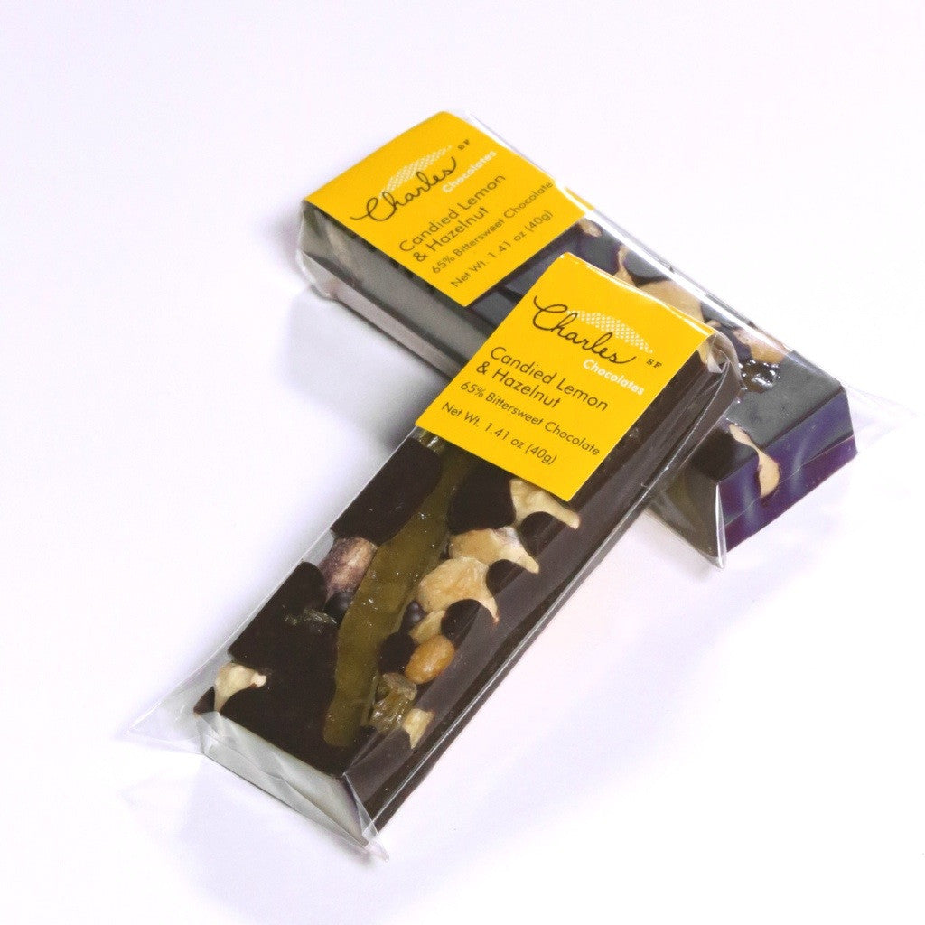 Candied Lemon & Hazelnut Bar, Bittersweet Chocolate - Charles Chocolates