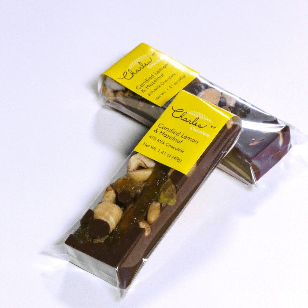 Candied Lemon & Hazelnut Bar, Milk Chocolate - Charles Chocolates
