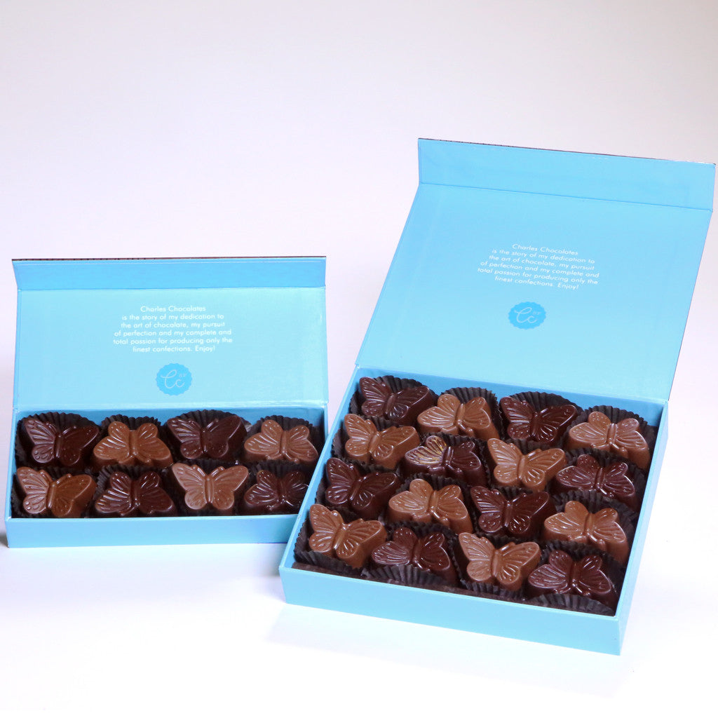 Peanut Butterflies from Charles Chocolates in milk and bittersweet chocolate.