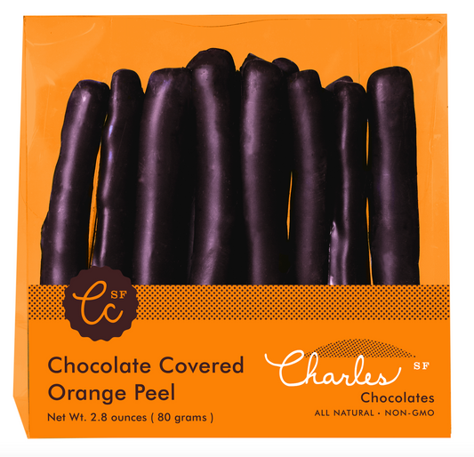 Chocolate covered Valencia orange peel from Charles Chocolates.