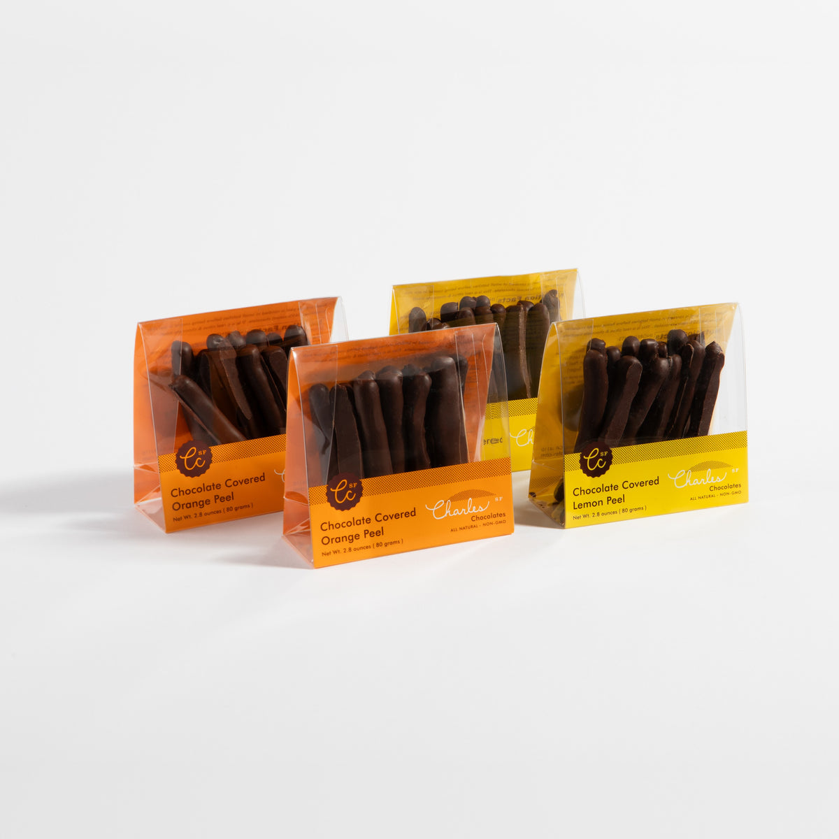 Chocolate Covered Lemon and Orange Peels Variety Pack, two orange and two lemon packs