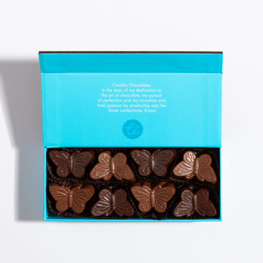 Peanut Butterflies small gift box, open, milk chocolate butterflies