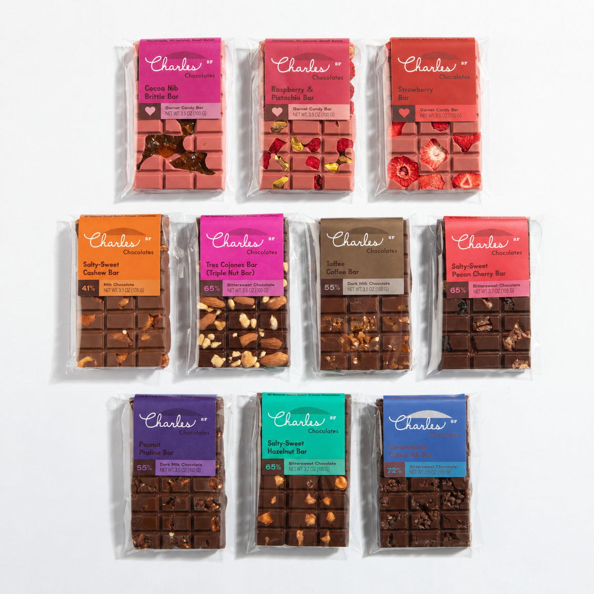 10 Bar Chocolate Collection: three Ruby Garnet bars and seven Premium and Salty-Sweet bars