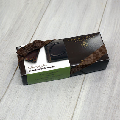 John Kelly Chocolates Semi-Sweet Chocolate Truffle Fudge Bar in gift box