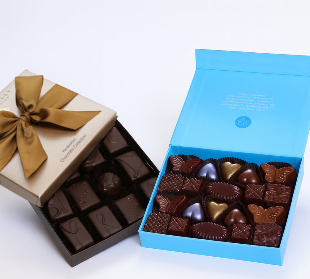 Charles Chocolates and John Kelly Chocolates boxes together, ready to give as a gift
