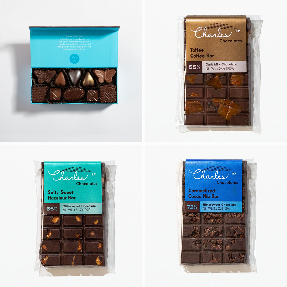 It's Going to be a Long Week set: Classic Collection 10 piece box with Toffee Coffee, Salty-Sweet Hazelnut and Caramelized Cocoa Nib bars
