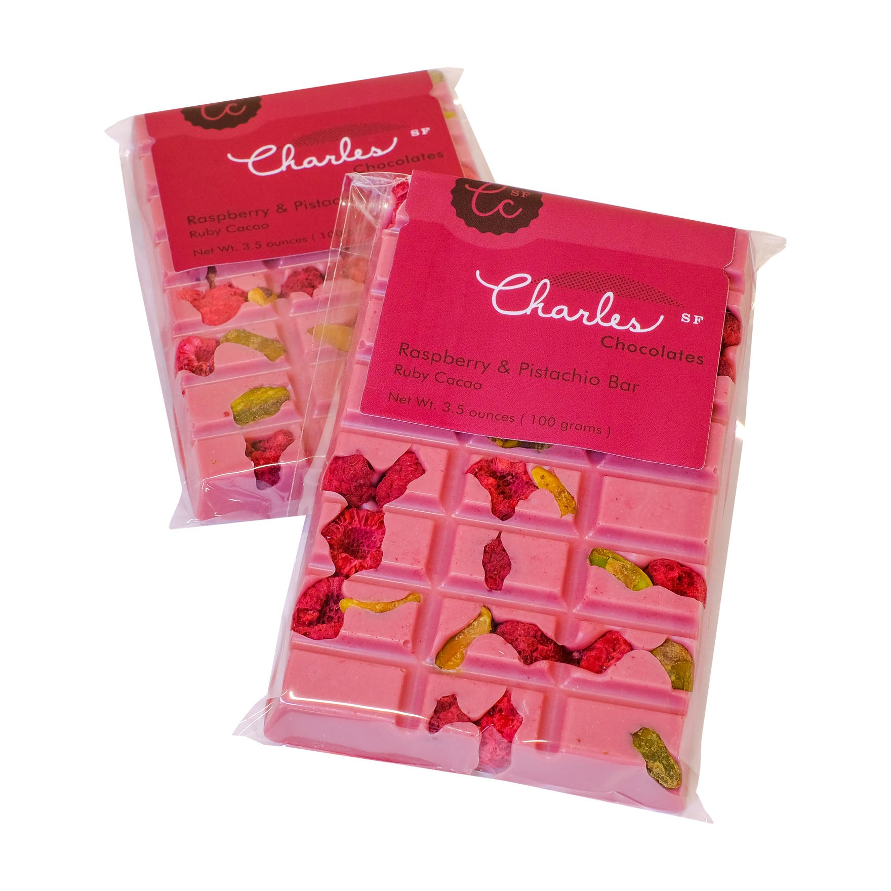 Ruby Chocolate Raspberry Pistachio Bar | Charles Chocolates